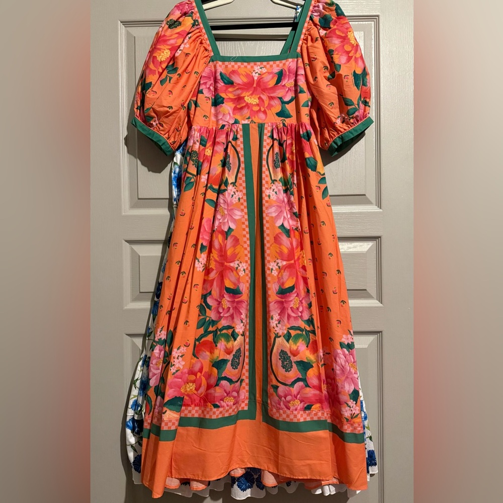 Farm Rio Orange Fruit Garden Scarf Midi Dress - Picture 5 of 8